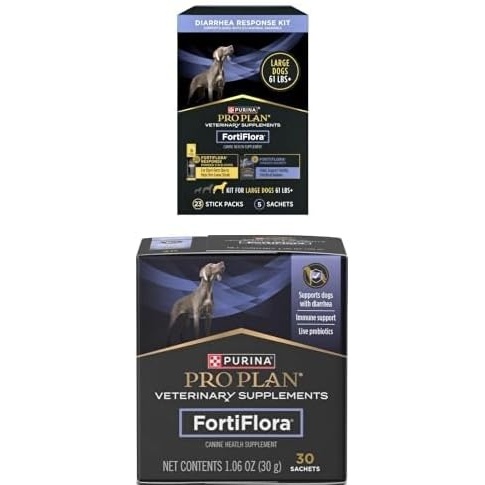 image:imageBundle of Purina Pro Plan Veterinary Supplements FortiFlora Diarrhea Response Pro Plan Veterinary Diets FortiFlora Daily Probiotic Powder Supplement for Large Sized Dogs